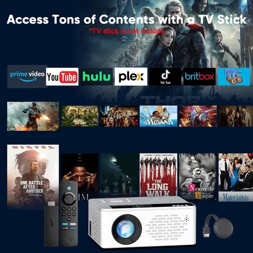 Vista 6 de TMY Mini proyector, proyector Bluetooth mejorado con pantalla, proyector portátil Full HD de 1080P, proyector de películas compatible con TV Stick