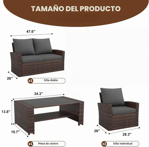 Vista 2 de UDPATIO Juego de muebles de patio, juegos de muebles de exterior con sofá Gris oscuro