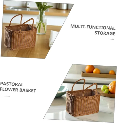 Vista 3 de Cesta tejida de mimbre, cesta multiusos de sauces naturales con asa, cesta decorativa de flores, cesta de embalaje de frutas