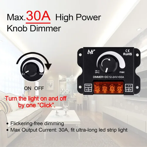 Vista 3 de Tira de luz LED DC12V-24V 30A PWM regulador de atenuación para perilla de atenuación ajustar brillo interruptor de encendido/apagado, tira LED de un