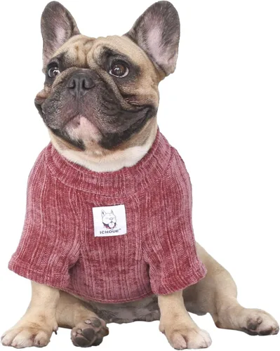 Vista 6 de iChoue - Ropa para mascotas, suéter de cuello alto de invierno para perros con cuello tortuga para Bulldog inglés, Boston Terrier, abrigo de pana