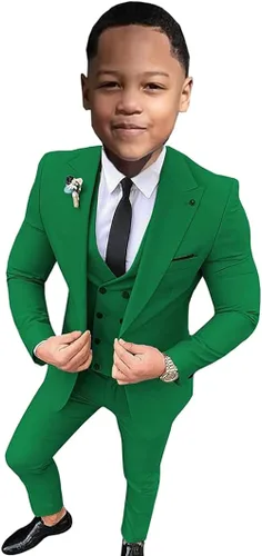 Vista 5 de Traje de 3 piezas con solapa de muesca, traje de fiesta para niños de un solo pecho, traje de fiesta de flores para niños, blazer y pantalones
