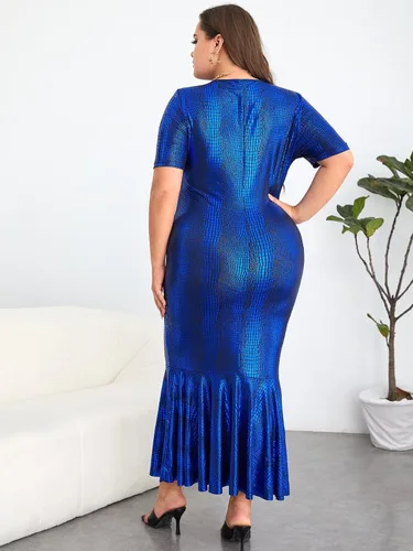 Vista 2 de WDIRARA Vestido largo ajustado de manga corta con estampado de cocodrilo para mujer, talla grande, con dobladillo de sirena