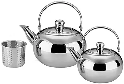 Vista 2 de Tetera de acero inoxidable de 1/1.5./2L con filtro de infusor de hojas de té, cafetera de gran capacidad, juego de té Kung Fu (2L)