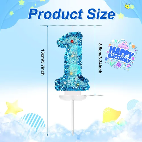 Vista 2 de Vela de número de cumpleaños de 3 pulgadas, con purpurina para decoración de pastel, lentejuelas y números de pastel para cumpleaños, boda