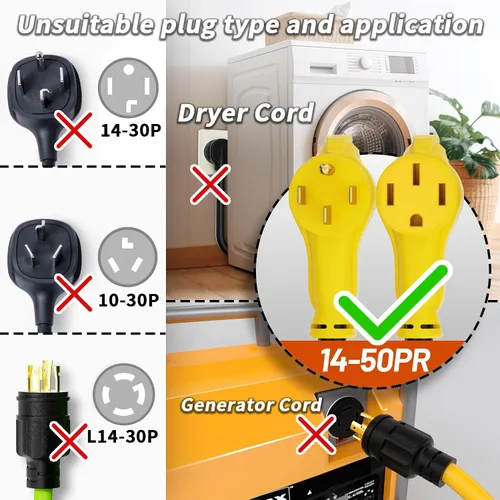 Vista 2 de PlugSaf NEMA 14-50P/14-50R 3 pies 50 Amp cable de extensión RV/EV para exteriores con mango de agarre, cable de alimentación RV STW flexible de 4