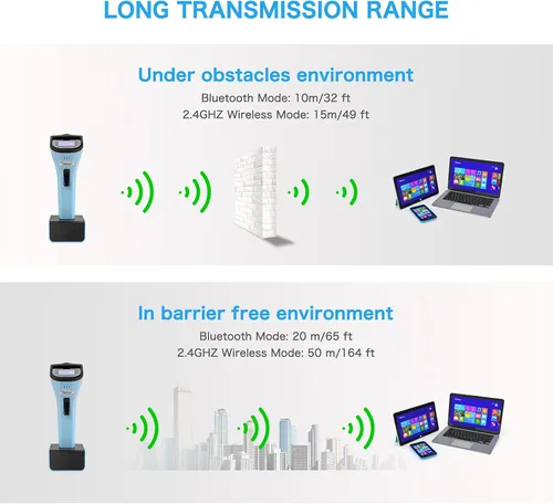 Vista 6 de Escáner de código de barras inalámbrico Bluetooth 2D automático, lector de código de barras manos libres con base de carga y memoria incorporada