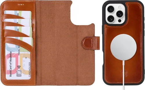 Vista 15 de BOULETTA Magsafe - Funda para iPhone 15 compatible con cuero de grano completo, magnética, desmontable, cartera para teléfono (2 en 1), 4 tarjeteros