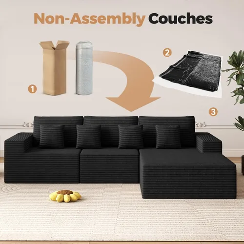 Vista 6 de Sofás modulares seccionales de nube de 111 pulgadas con chaise en forma de L, sofá sin estructura tapizado de asiento profundo para sala de estar