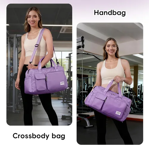 Vista 6 de Oweisong Bolsa deportiva de gimnasio para mujeres y hombres, bolsa de viaje para el fin de semana, bolsa de mano con compartimento para zapatos