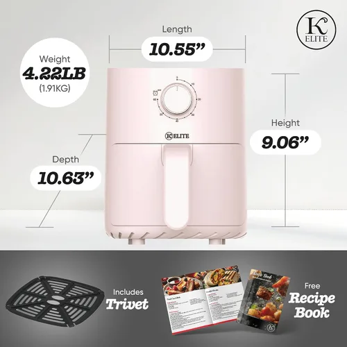 Vista 5 de Kitchen Elite Freidora de aire mecánica con temporizador de perilla manual Rosa