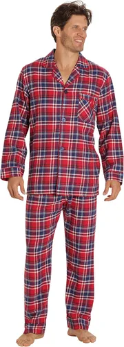 Vista 6 de EVERDREAM Pijama de franela para hombre, conjunto largo de pijama 100% algodón Tela a cuadros violetas