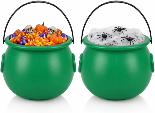Vista 14 de PMU Caldero de Halloween 6 piezas de 3 pulgadas pequeño de bruja de plástico para caldero negro, para decoración de Halloween