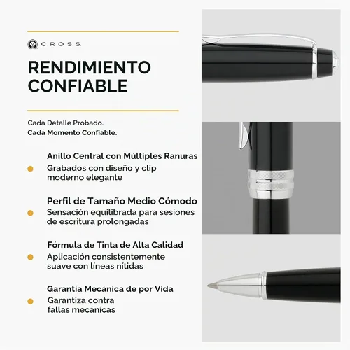 Vista 4 de Cross Bailey Bolígrafo Rollerball Recargable Presentado en una Caja de Regalo Premium - Punta Media, Tinta Negra, Negro