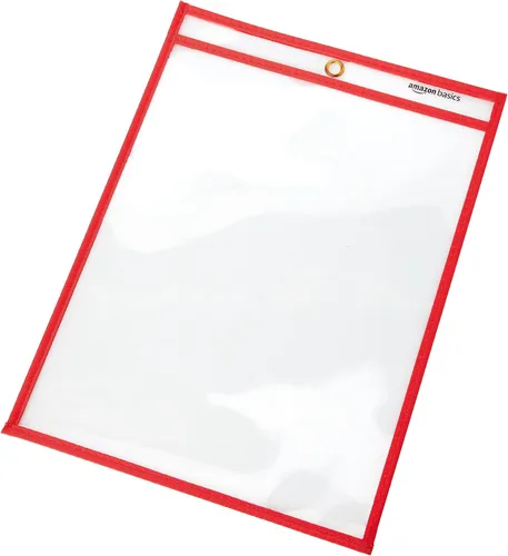 Vista 3 de Amazon Basics Portaentradas Resistentes de Borrado en Seco con Película de Plástico Transparente y Borde de Tela Multicolor, 8.5" X 11", Paquete