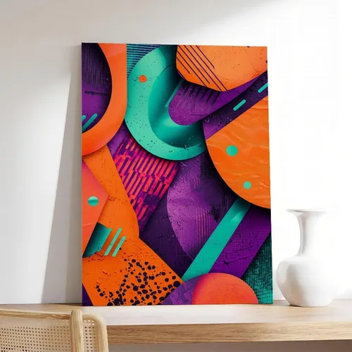 Vista 7 de Póster abstracto colorido – Cyberpunk Neon Highlights – Diseño retro futurista único para oficina y decoración del hogar, póster de lienzo