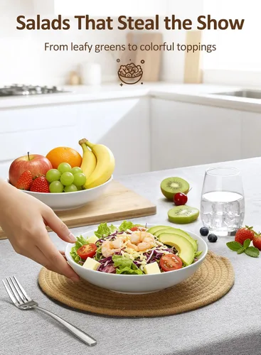 Vista 4 de Tazones para pasta, cuencos de sopa de ensalada blanca de 22 onzas, cuencos grandes para pasta, platos de pasta de porcelana, cuencos anchos y poco