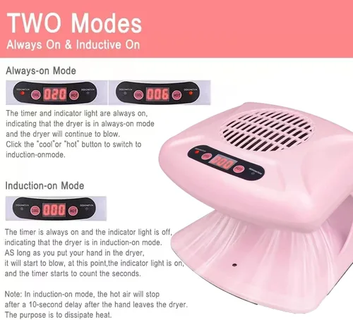 Vista 4 de Secador de uñas para esmalte regular de 300 W, ventilador de secado de uñas 2 en 1 con sensor automático, aire caliente y frío, secador de uñas