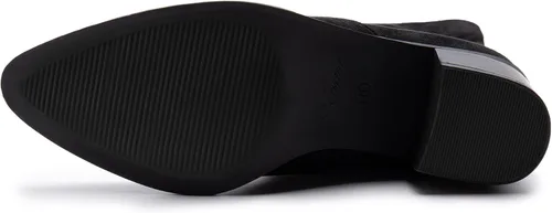 Vista 5 de Athlefit Botas de tacón alto y grueso para mujer, botas de gamuza sintética con puntera puntiaguda y cremallera lateral