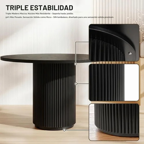 Vista 3 de Mesa de comedor redonda, 35 pulgadas, mesa de cocina moderna de granja Negro