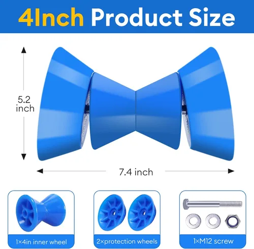 Vista 2 de 3 Inch 4 Inch Boat Trailer Roller Bow Stop with 1/2" Shaft Bow Stop for Boat Trailers Blue Bow Rubber Roller