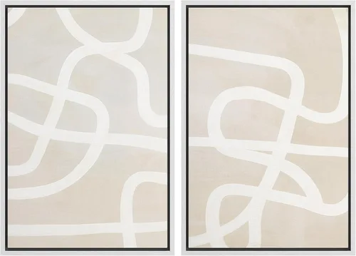 Vista 87 de Ashbrook - Set de arte de pared en lienzo enmarcado, tonos orgánicos de la tierra en beige y marrón con ilustraciones de trazos circulares, arte