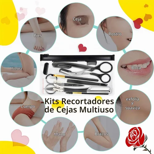 Vista 6 de ONEUPIN Kit de recortadora de cejas 12 en 1, herramienta multiusos para dermaplaning exfoliante, tijeras de cejas, maquinilla de afeitar de cejas
