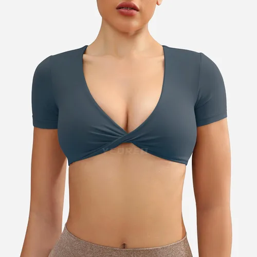 Vista 2 de YEOREO Kyla Workout Crop Tops for Women Short Sleeve Twist Front Crop Tank Top Padded Sports Bra Casual Shirts