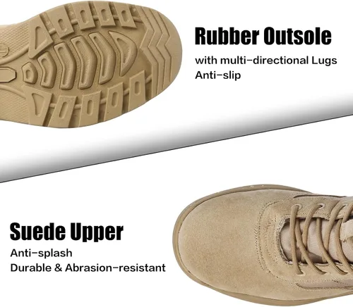 Vista 4 de QUNLON Botas militares tácticas para hombre, con cremallera lateral, ligeras, 8 pulgadas, botas de motocicleta de combate militar para trabajo