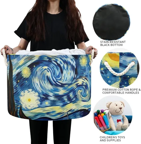 Vista 6 de Cesta de cuerda de algodón Van Gogh The Starry Night Art Baby Laundry Basket Manta Kids Toy Storage Basket #87