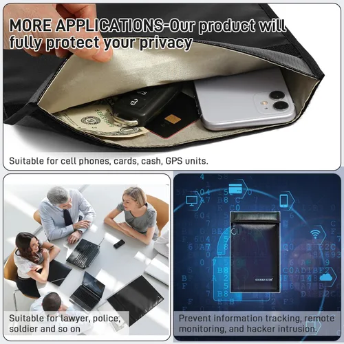 Vista 6 de Faraday - Bolsa para teléfonos, bolsa de bloqueo de señal RFID, jaula Faraday, emisión de señal para protección de privacidad, antirastreo, bolsa