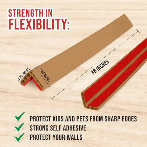 Vista 3 de Rubber Bond Protector de borde de esquina de pared, protectores de esquinas a prueba de bebés de 1 x 1 x 36 pulgadas, tiras de borde autoadhesivas