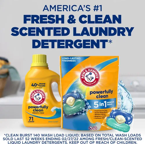 Vista 11 de Arm & Hammer Clean Burst - Paquete de detergente 5 en 1, alta eficiencia (HE), 42