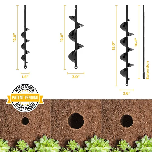 Vista 3 de K-Brands Paquete de 4 brocas de 4 x 12 pulgadas + 3 brocas de extensión para plantar, agujero en espiral de jardín y maceta de bombilla