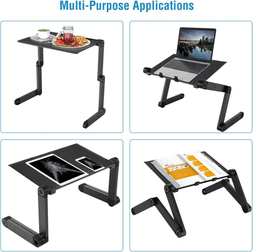 Vista 3 de iMounTEK Mesa plegable para computadora portátil, mesa de escritorio con mouse board de aleación de aluminio, bandeja de aperitivos para desayuno