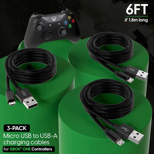 Vista 2 de TALK WORKS Cable de carga micro USB compatible con el controlador Xbox One Cable de carga rápido trenzado de 6 pies de largo para X-Box 1