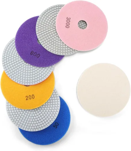 Vista 10 de Almohadillas de Pulido de Diamante de 5 Pulgadas con Almohadillas de Respaldo de Gancho y Bucle de 5/8"-11, Kit de 10 Piezas de Herramientas