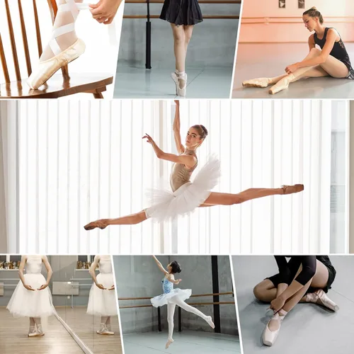 Vista 7 de Zapatos de punta de satén para niñas y mujeres, zapatos de ballet profesionales con cinta para la escuela o el hogar (elige una talla más grande)