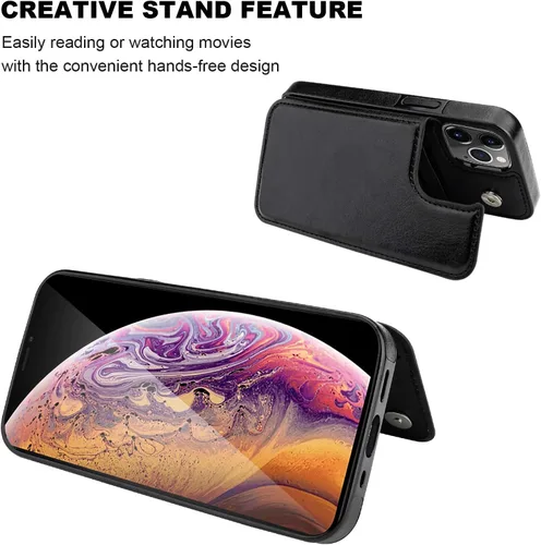 Vista 5 de ONETOP Compatible con iPhone 12 Compatible con iPhone 12 Pro Funda Cartera con Portarjetas, Funda de Cuero PU con Soporte y Ranuras para Tarjetas