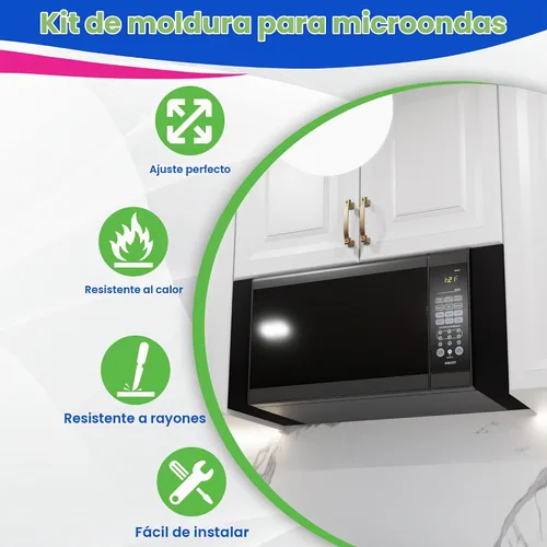 Vista 2 de Kit Universal de Molduras para Microondas - Kit de Relleno de Microondas de Metal Negro que se Adapta a la Mayoría de Microondas Empotrados - Llena