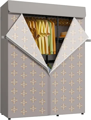 Vista 11 de Perchero F2C con tapa, estantes de ropa negros resistentes Garment Rack with Shelves for Hanging Clothes, Metal Portable Closet System, 47.2"W x