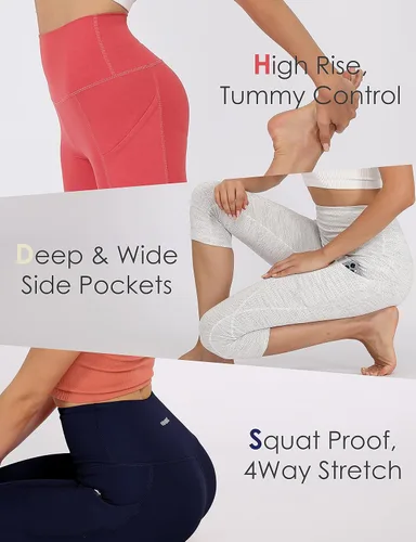 Vista 6 de ODODOS Leggings capri con cintura alta bolsillos control de abdomen para mujer no transparentan para yoga entrenamiento deportes y correr