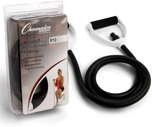 Vista 3 de Champion Sports Bandas de tubo de resistencia para hombres y mujeres, banda elástica duradera para entrenamiento de fuerza, estiramiento