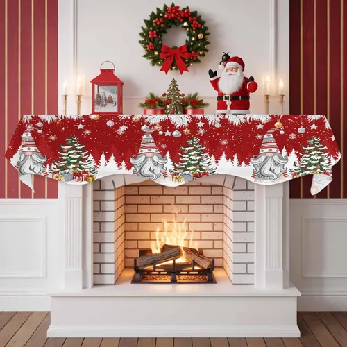 Vista 2 de Bufanda roja de gnomos de Navidad, decoración de chimenea para sala de estar, bolas de árbol de Navidad, copo de nieve de invierno, chimenea