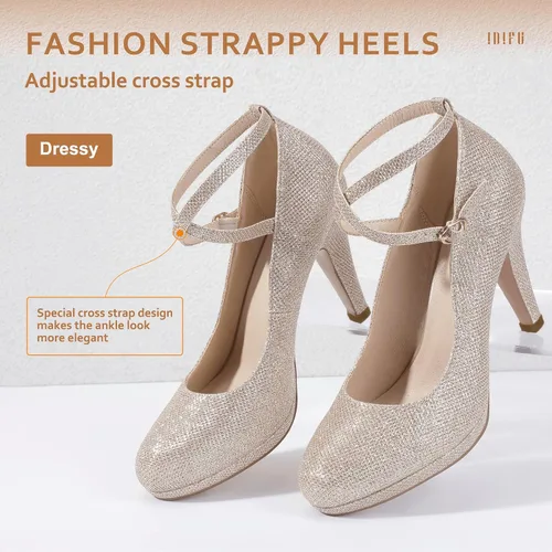 Vista 4 de IDIFU - Tacones altos de plataforma Tracy para mujeres, zapatos de punta cerrada, zapatos con tiras cruzadas al tobillo para el trabajo, uso