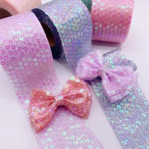 Vista 5 de Rollo de tul de lentejuelas con purpurina colorida de 2.36 pulgadas x 10 yardas, cinta de tela de organza para falda tutú, lazo de costura