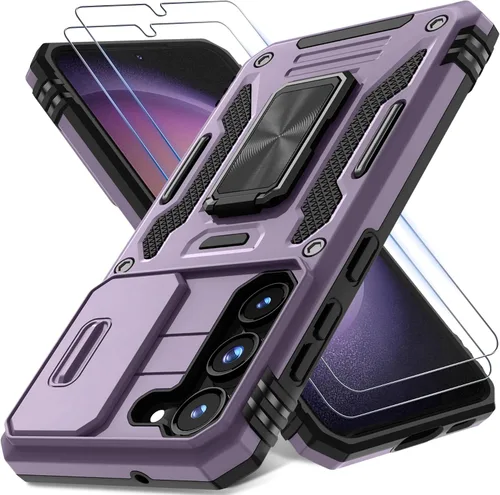 Vista 21 de DEERLAMN Funda para Samsung Galaxy S23 con Cubierta Deslizante para Cámara + Protector de Pantalla (2 Paquetes), Soporte de Anillo Giratorio