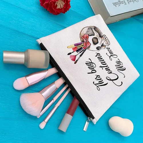 Vista 5 de GevGuxLuo A girl loves Makeup Bag, Beige, Contiene mi cara
