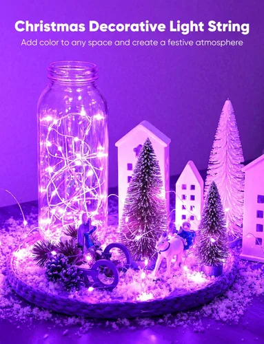 Vista 9 de Minetom Paquete de 12 luces de hadas que funcionan con pilas, 8 modos, 7 pies, 20 LED, 6 colores, impermeables, alambre plateado, luces