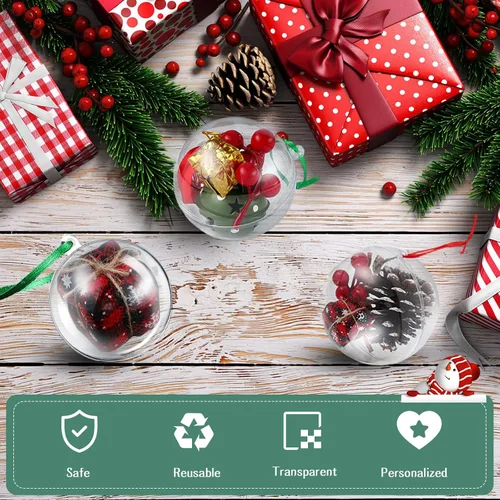 Vista 5 de Liliful 100 adornos de Navidad transparentes de 1.97 pulgadas para colgar, adornos de plástico transparente para manualidades, adornos de bolas